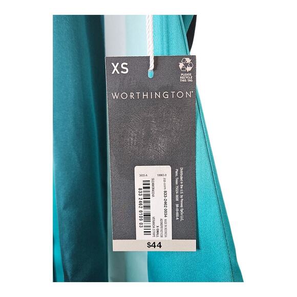 NEW Worthington Women's Satin Stripe Halter Neck Top Green&Turquoise (Size: XS) - Picture 4 of 5
